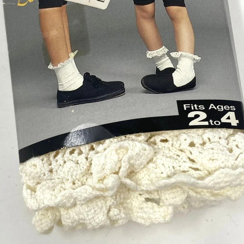 Hue Kids Lace Jersey Socks Ivory Lace Ankle Slouch Vintage 90's Wear Casual. B4